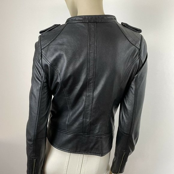 Cue Women's Leather Biker Black Jacket Size 8 A2 - Picture 6 of 12